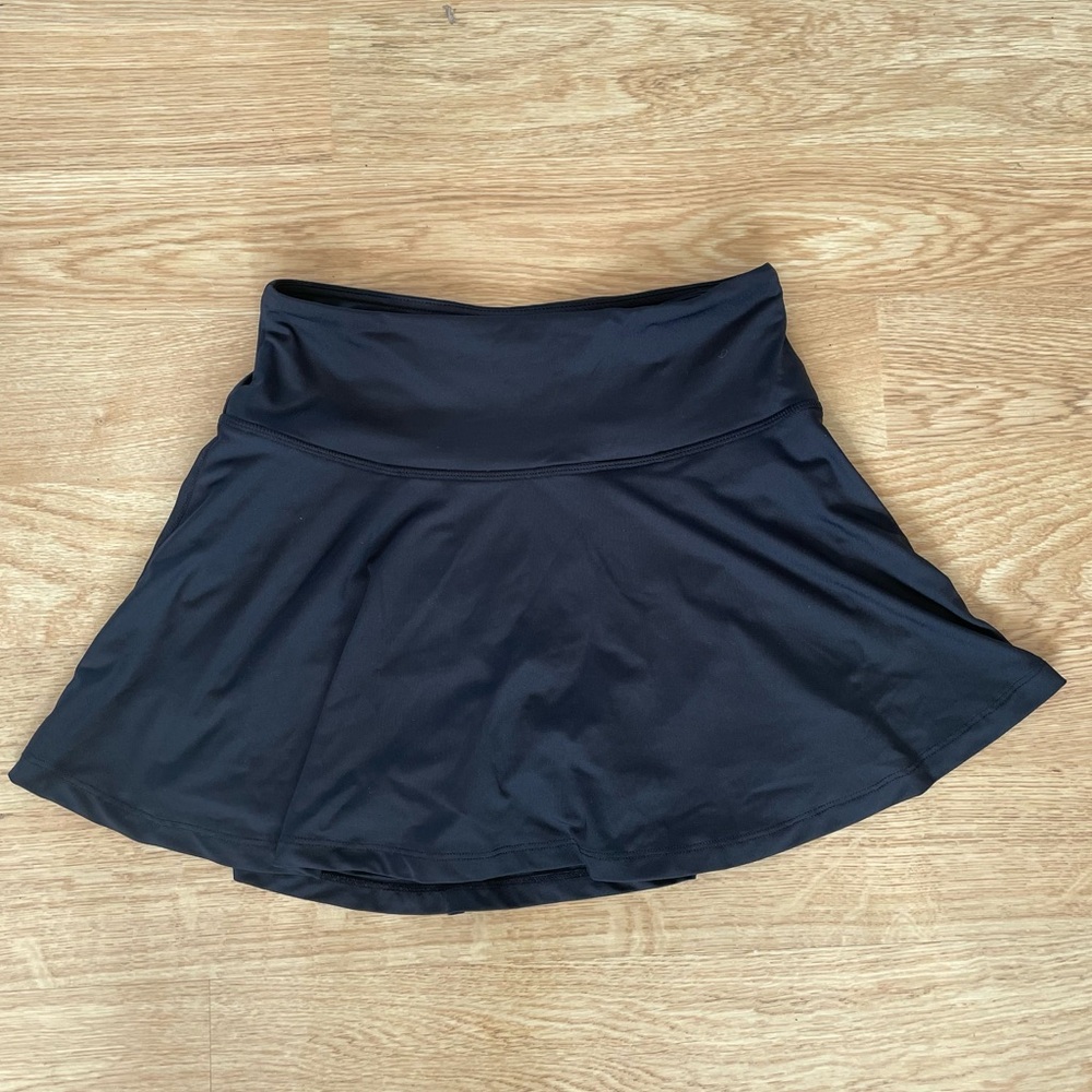 Athletic Black Tennis Skort with Built-in Mesh Shorts and Back Zip Pocket